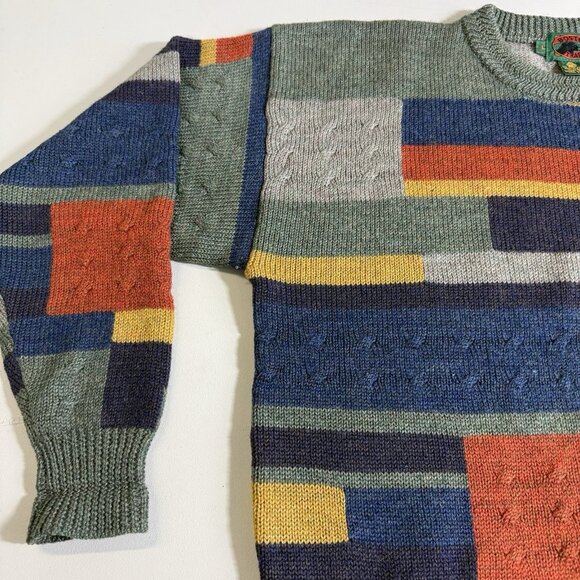 Vintage Boston Traders Men's Large Wool Hand Knit Sweater 90's All over Print - Picture 2 of 8